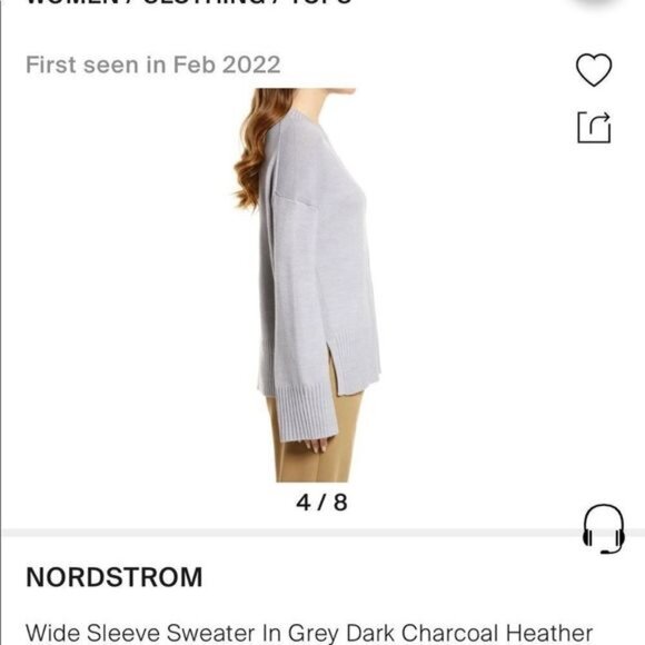 Nwot Nordstrom wide sleeve sweater in grey dark Heather fall winter warm soft - Picture 5 of 12